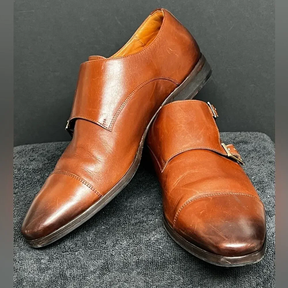 Wolf & Shepherd Mens Gambit Shoes Brown Monk Strap Buckle Leather Size 11 NICE